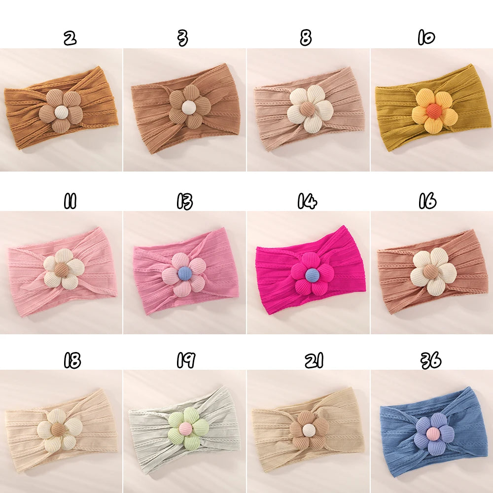1Pc Baby Nylon Headscarf – Handmade Flower Headband for Newborn Girls, Toddler Elastic Hair Turban