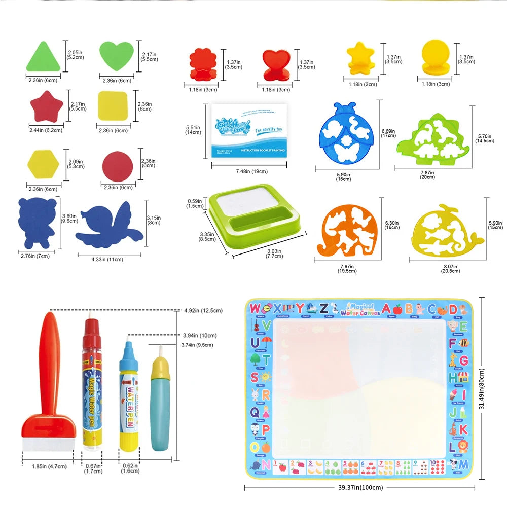 100x80CM Magic Water Drawing Mat – Reusable Doodle Board Montessori Educational Toy for Kids