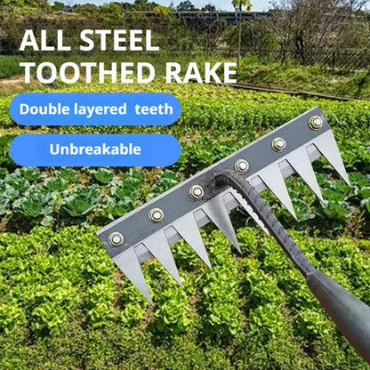 Carbon Steel Garden Weeding Rake – 5/6/7/8 Teeth Soil Loosening & Weed Removal Tool for Farm, Garden & Landscaping