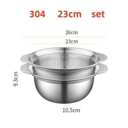 304 Stainless Steel Vegetable Washing Basin & Strainer – Multi-Purpose Rice Washer, Fruit Filter, Kitchen Drain Basket
