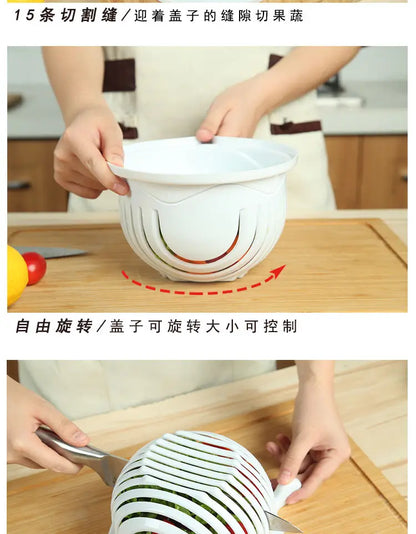 Vegetable Salad Chopper Bowl – Multifunctional Fruit & Vegetable Cutter, Slicer, and Strainer for Kitchen