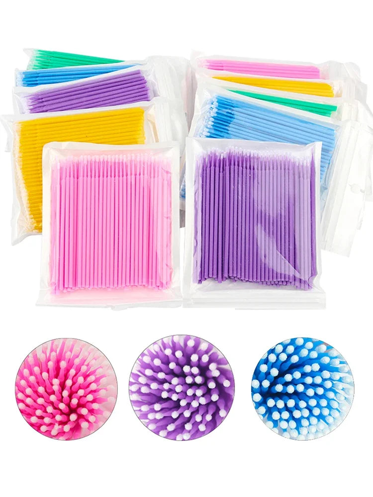 100PCS Eyelash Cleaning Brushes – Micro Cotton Swabs for Lash Extensions & Makeup Removal
